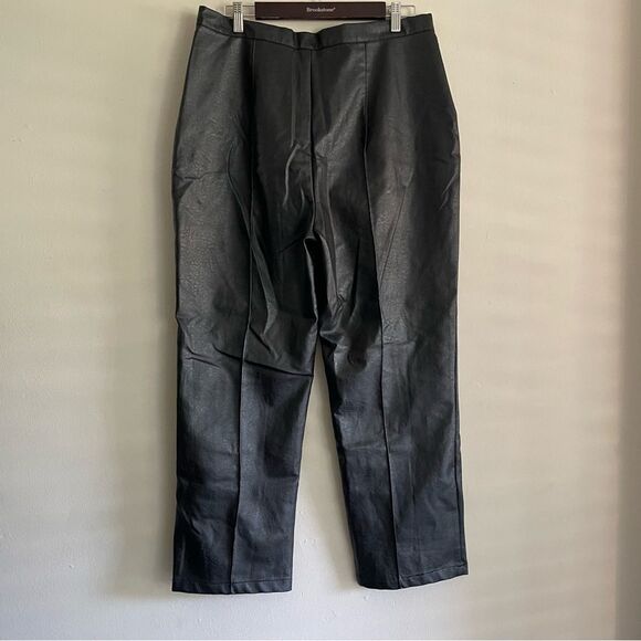 Princess Polly Encore Black Vegan Leather Straight Leg Pleated Pants Size 12 - Picture 8 of 14